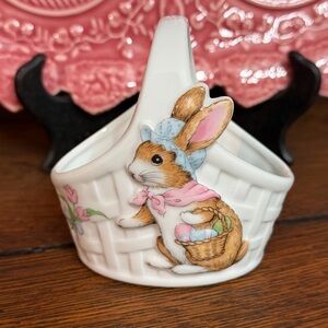 Vintage Porcelain Easter bunny basket made in Japan.